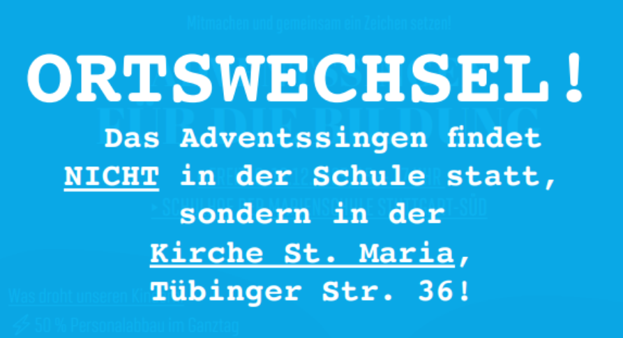 Der Vorstand des GEB Stuttgart unterstützt die Aktion des Elternbeirats der Marienschule. Wir singen gemeinsam am 12.12.25 von 15 – 17 Uhr in der Kirche Sankt Maria in der Tübinger Straße 26.